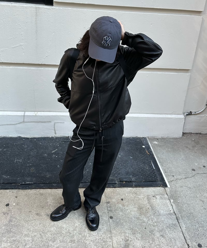 hooded leather blouson(black) | ok.soon