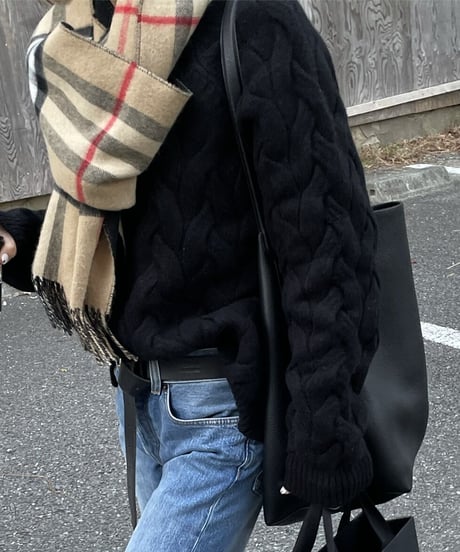 donut cable  knit(black/white)