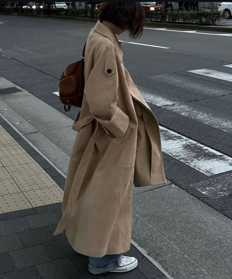 suede leather long coat