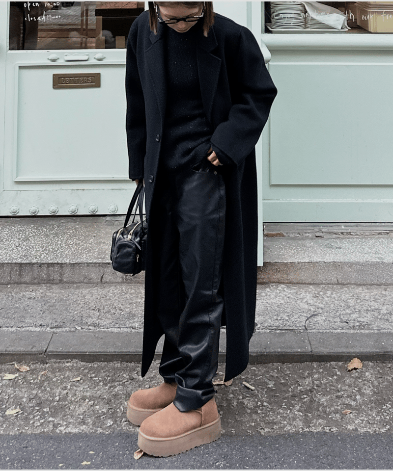 fake leather straight pants | ok.soon