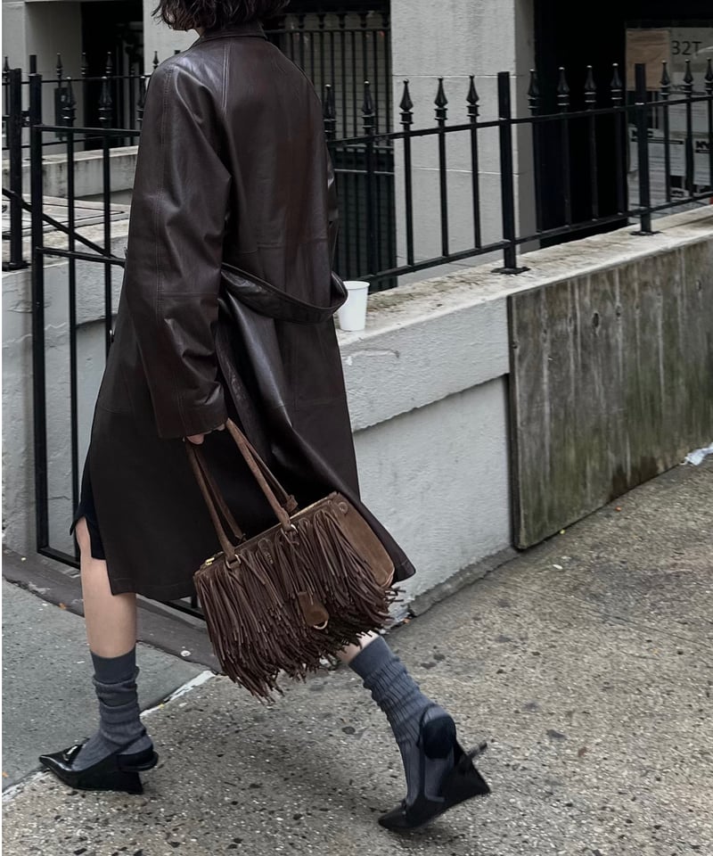 classic leather coat middle length | ok.soon