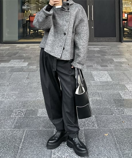 stand collar short coat(gray/black)