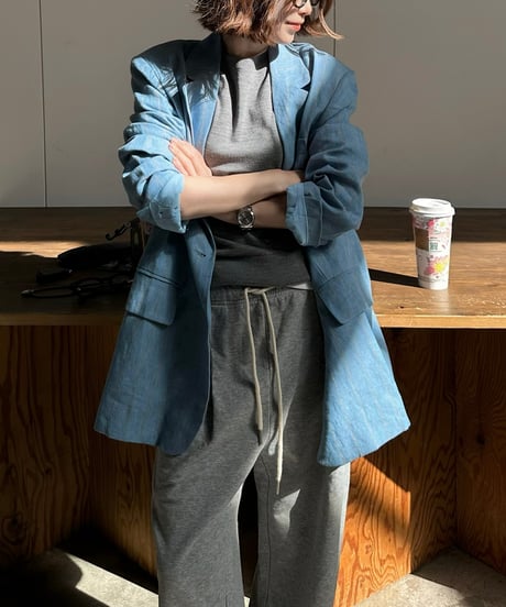 pencil stripe linen jacket blue