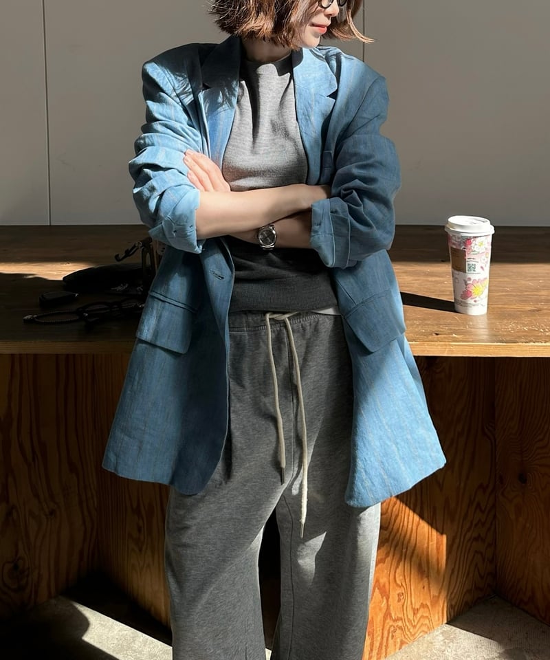 ジャケット・アウター ok.soon pencilstripe linen jacket blue pencil stripe linen jacket blue | ok.soon