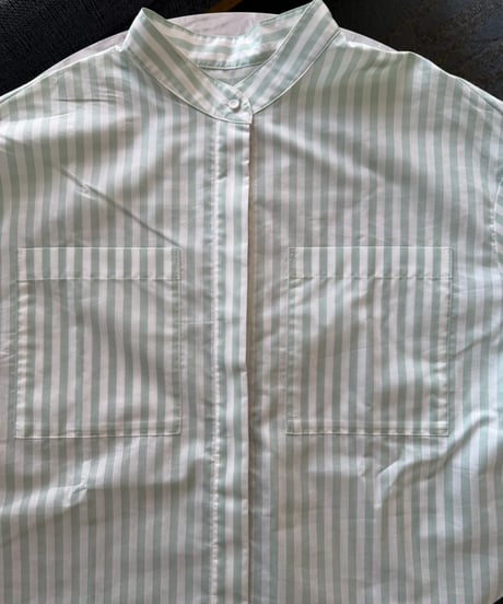 collarless stripe shirt mint green