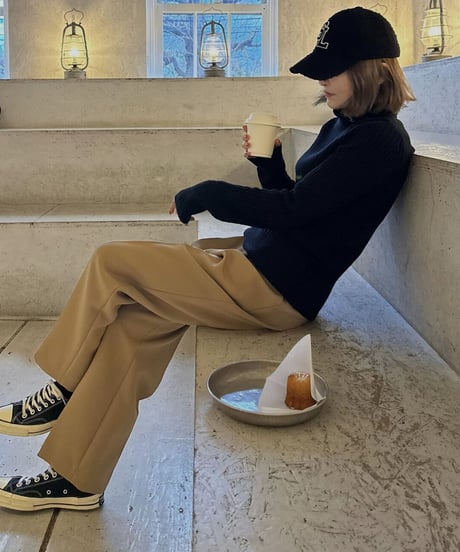 tailored slacks(black/camel)
