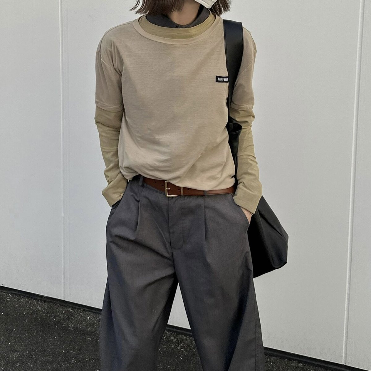white belt 1tuck slacks (gray) | ok.soon 