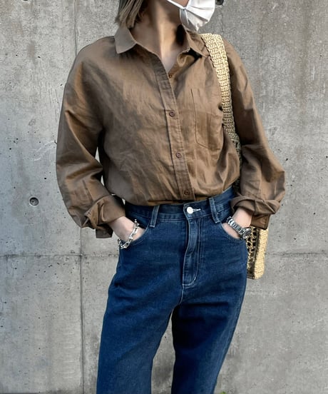 linen blend shirt brown