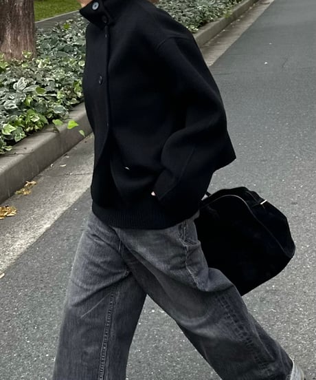 stand collar short coat(gray/black)