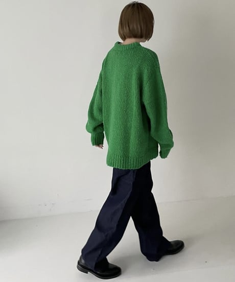 wool blend crew neck  knit(green/black)