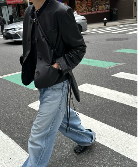 collarless leather jacket