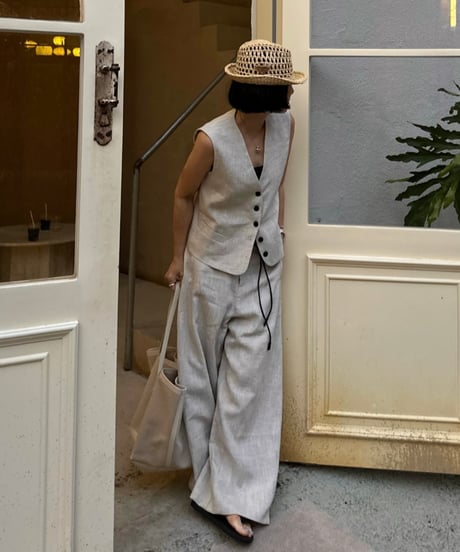 linen vest&slacks setup ecru