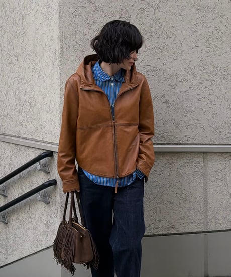 hooded leather blouson(camel)