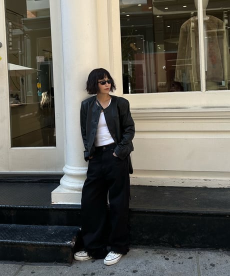 collarless leather jacket