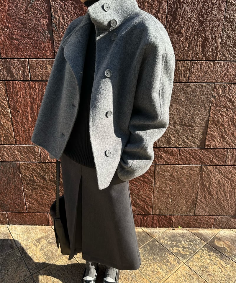 stand collar short coat(gray/black) | ok.soon