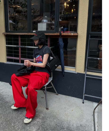 1tuck casual slacks red
