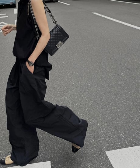 nylon wide pants black