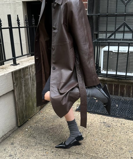 classic leather coat middle length