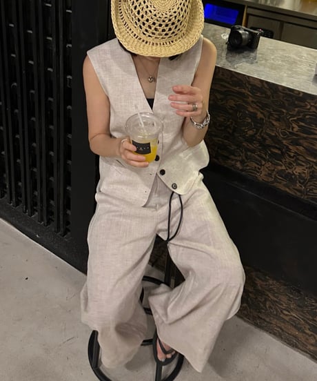linen vest&slacks setup ecru