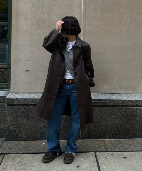 classic leather coat middle length
