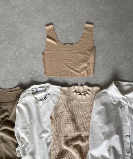 seamless croped tank top beige(2piece 1set)