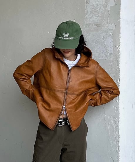 hooded leather blouson(camel)