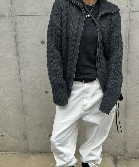 wool blend zip up cable knit