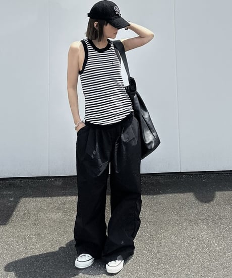 nylon wide pants black