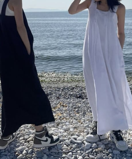 リネンロングワンピースwhite,black