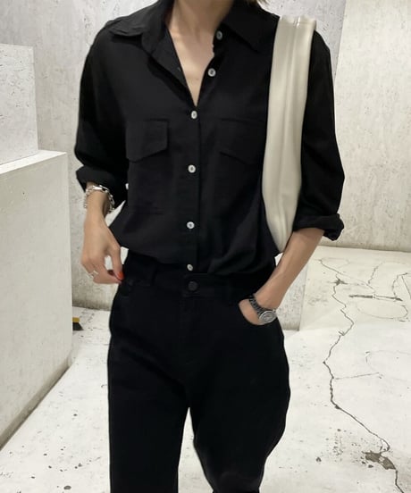 コットンWポケットシャツ(white,black)