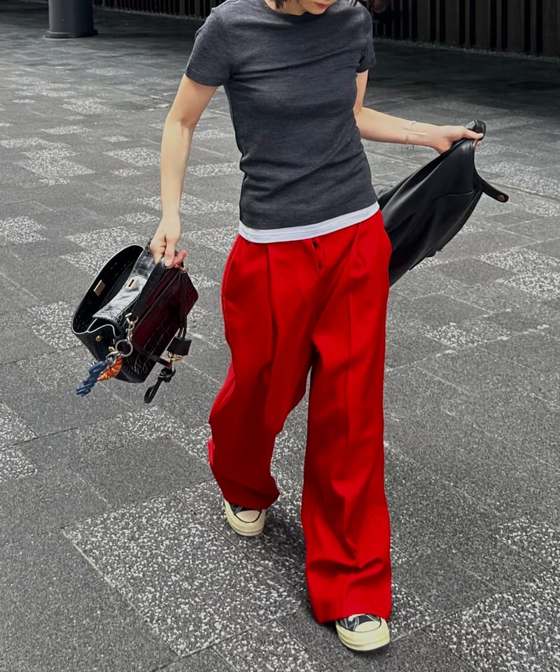 oksoonオクスンパンツ★赤パンツ★サイズ１ 1tuck casual slacks red | ok.soon