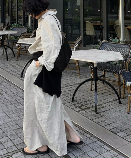 linen shirt&long skirt relax setup