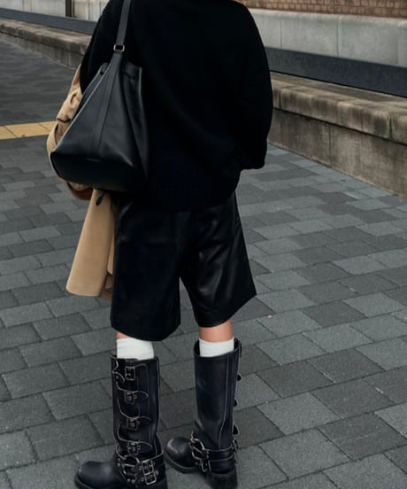 faux-leather half shorts