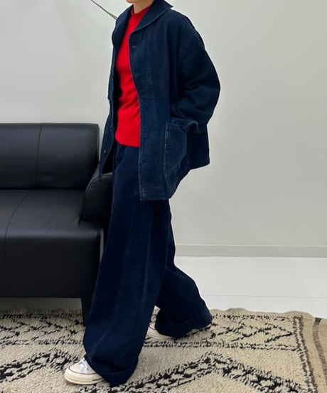 navy denim jacket & navy denim casual pants