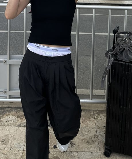 nylon wide pants black