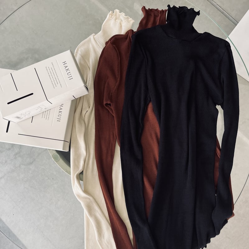 HAKUJI Wool rib High neck pull over / 3color |