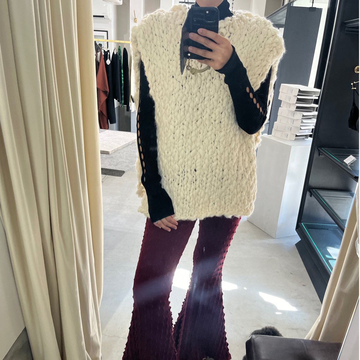 HAKUJI】Hand knitted sleeveless sweater/ノースリーブ手