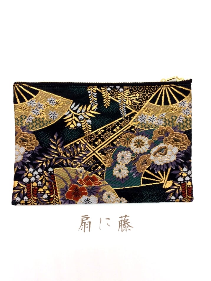 京都・西陣織・金襴の生地で仕立てた和柄のポーチ 20cmファスナー L