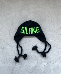 SILANE ニット帽　ブラック&ネオングリーン