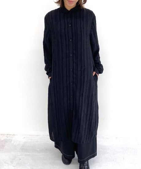 【SALE 20%OFF!!】maev 6月新作 凹凸素材 フリンジ ロングシャツワンピース(121-0036)