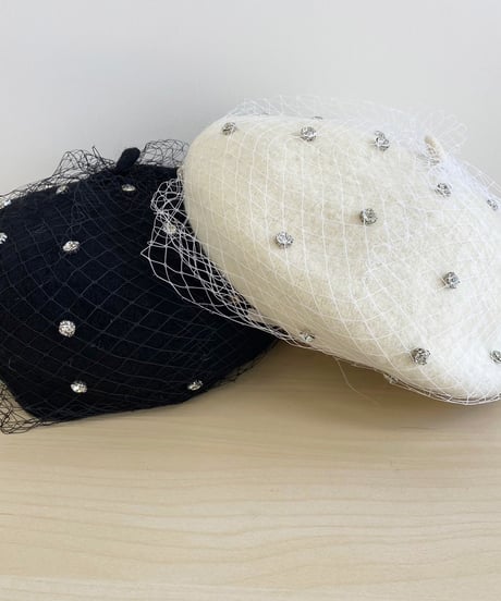 【SALE 20%OFF!!】maev 11月新作 秋冬 レース付きビジューベレー帽 べレー帽子 ニット 帽子(129-0164)