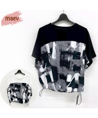 maev【2026年新作】7月新作 モザイク柄切り替え 裾絞りデザインTシャツ Tシャツ トップス プルオーバー(123-0006-768)