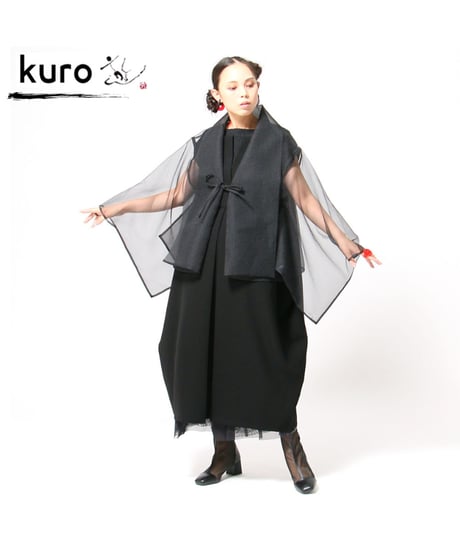 【KURO】3月新作 オーガンジーキモノ風シアージャケット 日本製(057-5027)