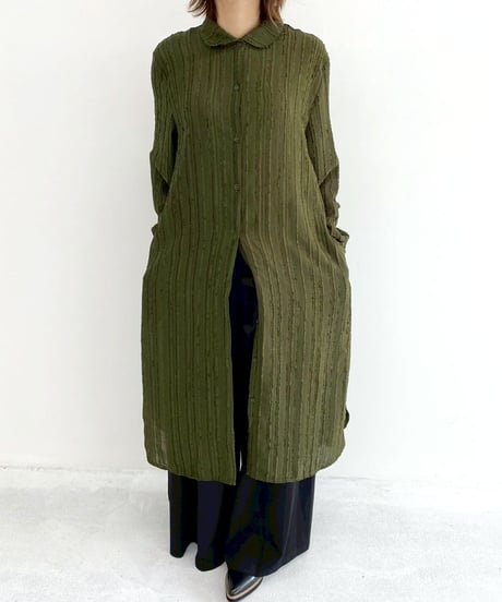 【SALE 20%OFF!!】maev 6月新作 凹凸素材 フリンジ ロングシャツワンピース(121-0036)