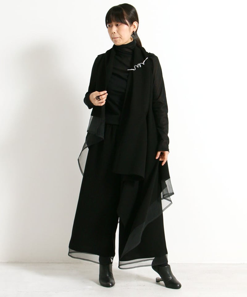 定番】3つ穴ベスト ジレ クロスジョーゼット ブラックフォーマル 日本