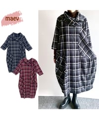 【SALE 50%OFF!!】 maev 9月新作 チェック柄コクーンデザインワンピース バルーンワンピース チェック柄(121-0042)