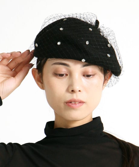 【SALE 20%OFF!!】maev 11月新作 秋冬 レース付きビジューベレー帽 べレー帽子 ニット 帽子(129-0164)