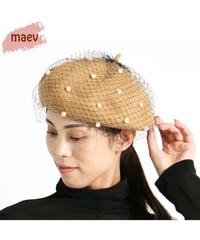 【SALE 20%OFF!!】maev 11月新作 秋冬 レース付きパールベレー帽 べレー帽子 ニット 帽子(129-0163)