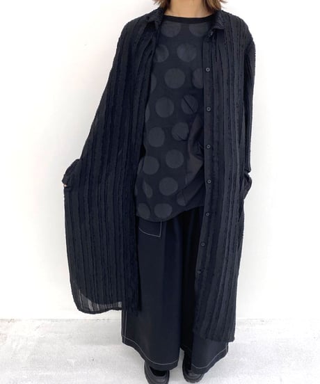 【SALE 20%OFF!!】maev 6月新作 凹凸素材 フリンジ ロングシャツワンピース(121-0036)