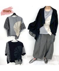 maev【2026年新作】6月新作 ドット柄切り替え絞りデザインTシャツ Tシャツ トップス プルオーバー(121-0064)